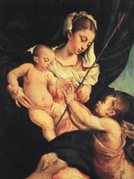 Jacopo Bassano : Graphic Madonna and Child with Saint John the Baptist
